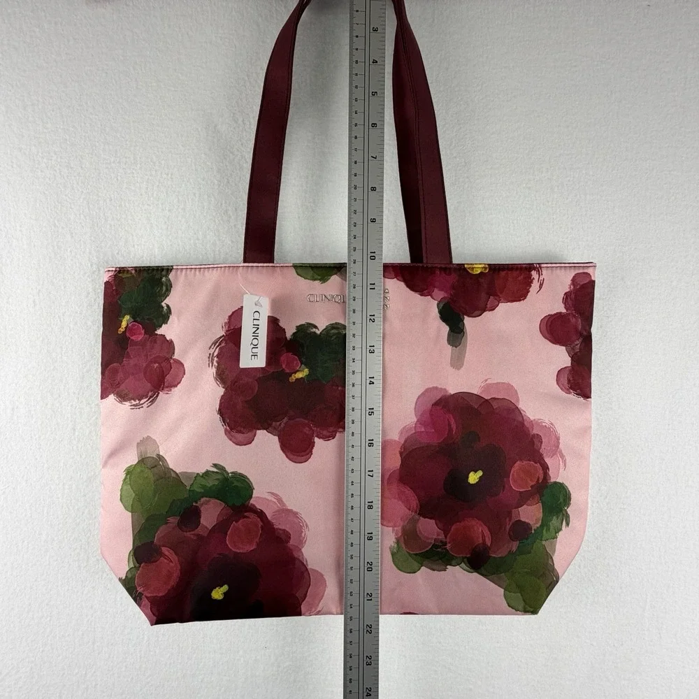 Clinique x Jonathan Cohen Floral Tote Bag‎ + Zip Pouch Set Floral Pink NWT